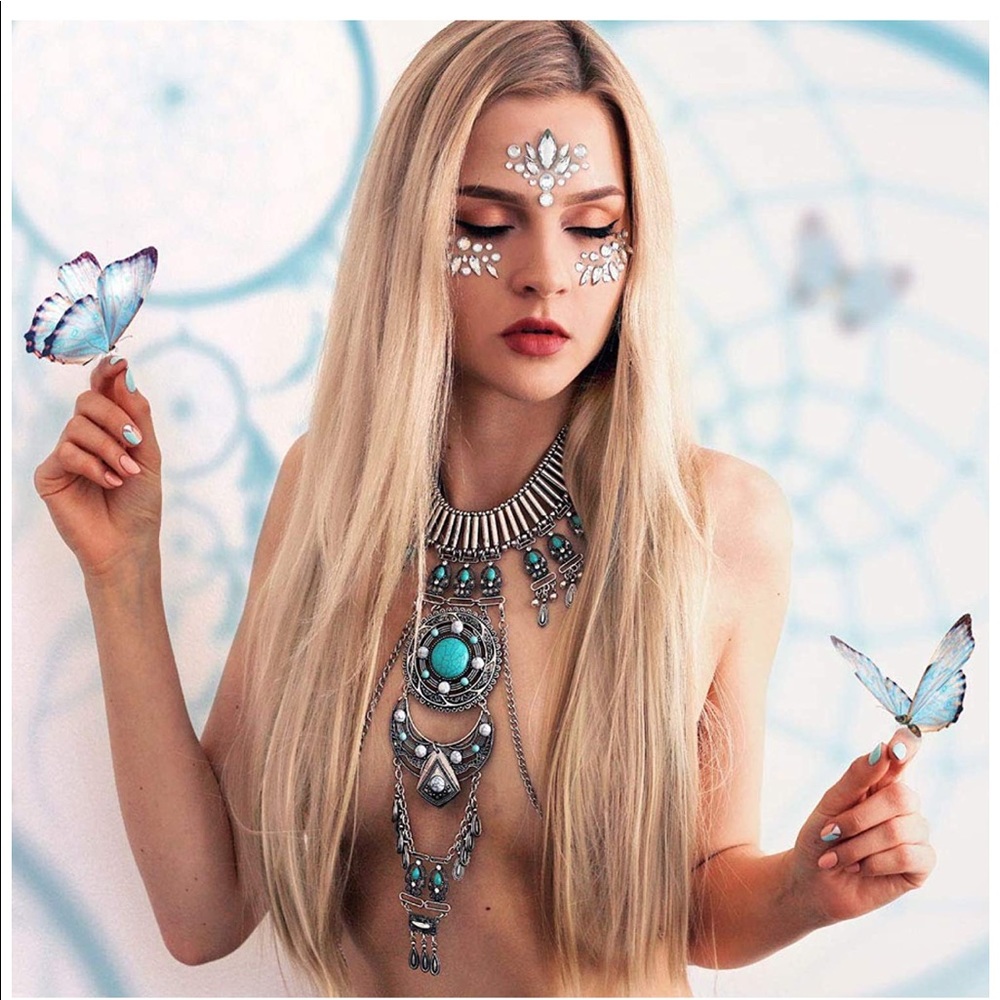 .::GoddessWear::. Exotic Turquoise+Silver Bib NEW Statement Necklace - Picture 6 of 16